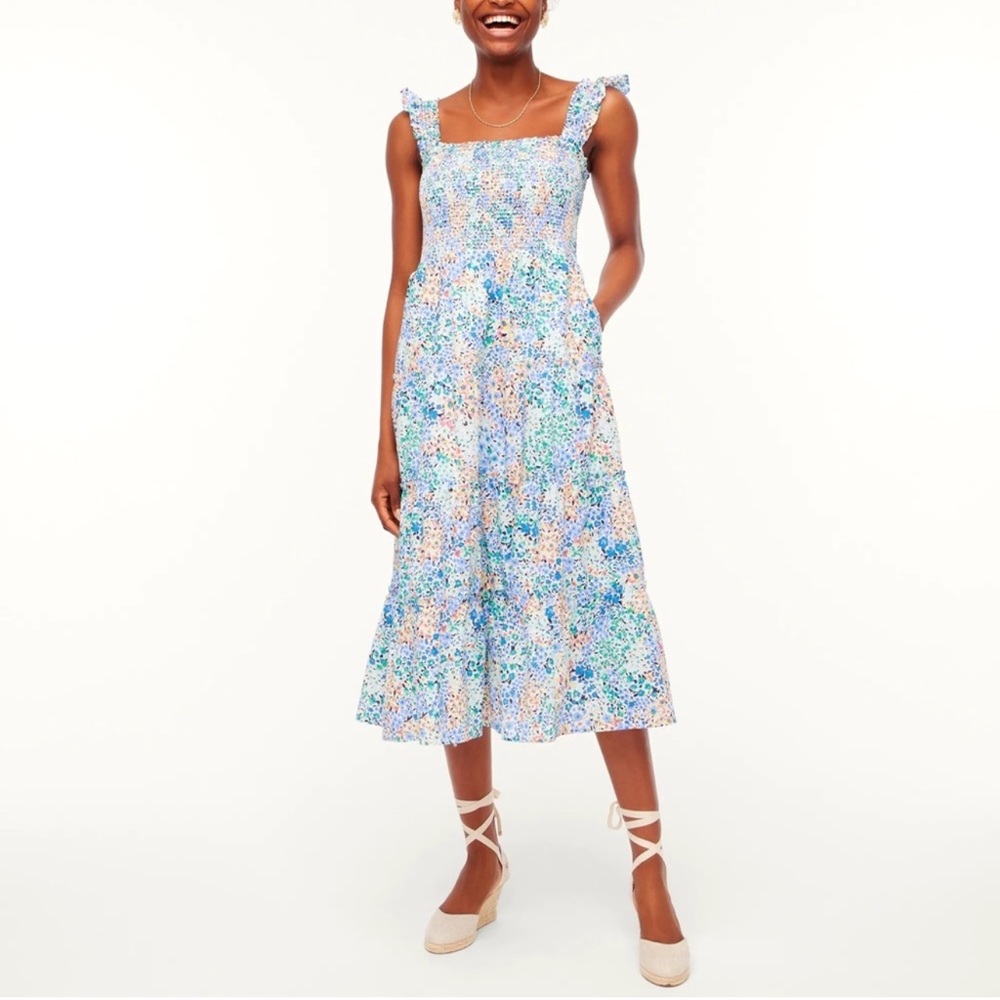 J. Crew Factory floral smocked tiered midi dress